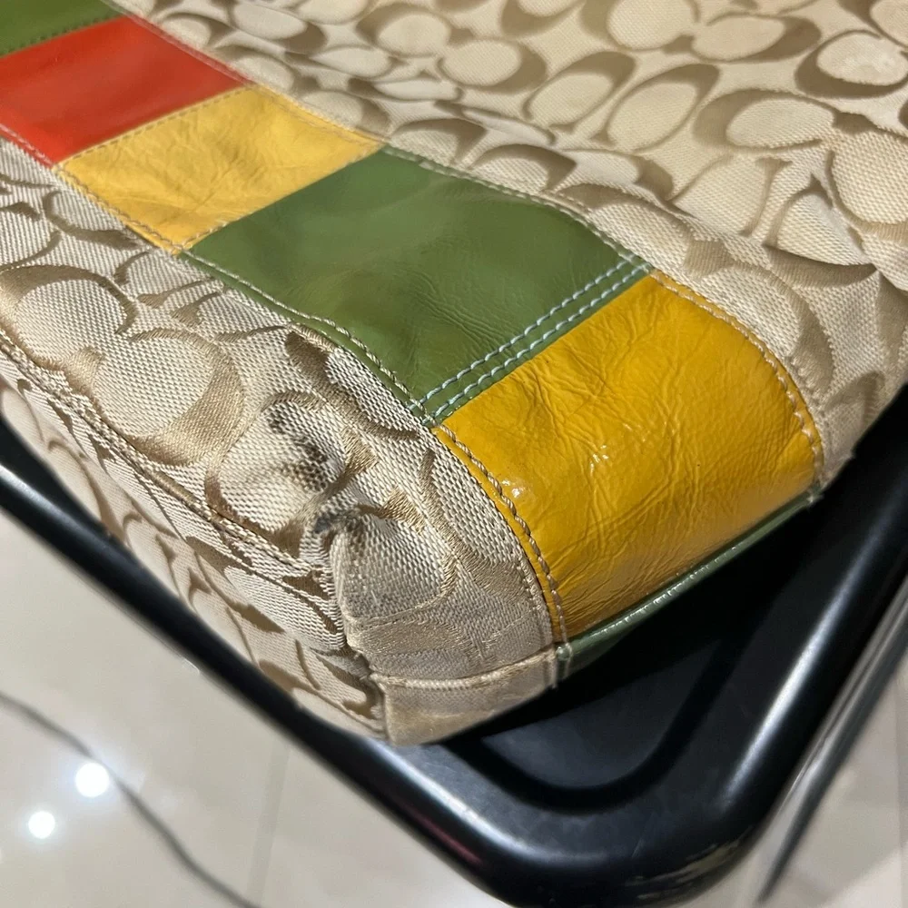 Coach Multicolor Patchwork Stripe Tote - Picture 12 of 14